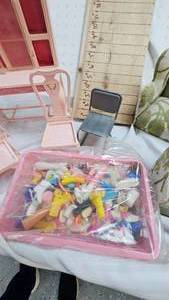 lot 131 image: Assorted Lot of Barbie Furniture and Basket of Accessories(mostley Shoes)