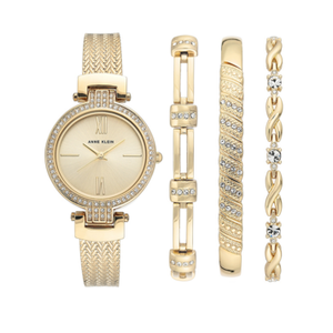 lot 22 image: Anne Klein Womens Crystal Goldtone Watch and Bracelet 4-Pc. Set