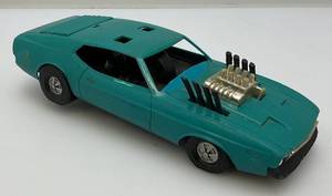 lot 153 image: 1972 General Mills Kenner Group SSP Hustlin Hoss Teal Mach 1 Mustang (No Ripcord) Common Tire Wear On Bottom