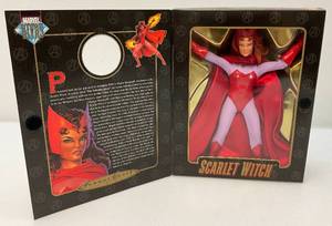 lot 155 image: VintageToy Biz  MARVEL Famous Cover Scarlet Witch Action Figure (NEW OLD STOCK) Vinyl Flacking On Front Of her Outfit. See Photos