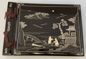 lot 185 image: Old Antique Asain Hard Covered Photo Album Stunning Design 9 x 13