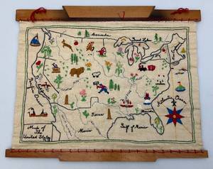 lot 186 image: 1938 Hand Embroidered United States Map 14 x 17 12