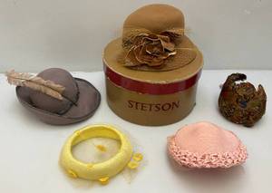lot 192 image: Misc. Antique Hats With Vintage STINSON Hat Box