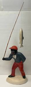 lot 236 image: Vintage Cement Lawn Ornament Man With Fishing Pole 26 Tall