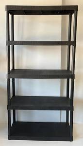 lot 239 image: 18 x 36 x 70 Plastic Take Apart Black 5 Tier Storage Shelves