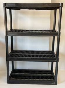 lot 240 image: 18 x 36 x 54 Plastic Take Apart Black 4 Tier Storage Shelves