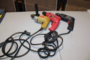 lot 14 image: Set of 3 Corded Power Drills including Black & Decker and Tool Shop
