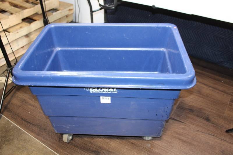lot 64B image: Large Blue Industrial Plastic Bin on Wheels