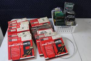Lot of Craftsman Wood Cutting Band Saw Blades and Sanding Belts with Assorted Cleaning Pads