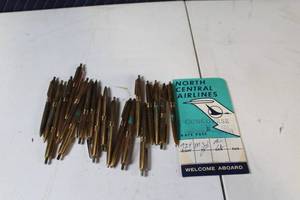 lot 9 image: Lot of 30 Vintage North Central Airlines Brass Pens and Gate Pass