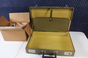 lot 26 image: Metal Cash Box with Rolled Coins and Security Features
