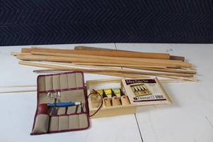 lot 30 image: Wood Carving Tool Set and Assorted Wooden Dowels