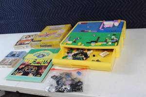 lot 38 image: Collection of Assorted Toys and Games Including Lego Base, Lite-Brite Refill, and More
