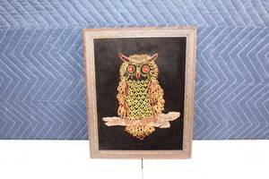 lot 51 image: Framed Vintage Owl Quilling Artwork on Black Velvet