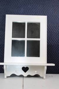 lot 56 image: White Wooden Wall Shelf with Heart Cutout and Mirror Panels
