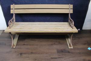 lot 67 image: Vintage Wooden Outdoor Bench with Metal Sides