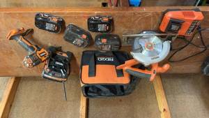 lot 1545 image: Ridgid 18V Power Tool Set with Batteries and Charger