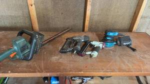 lot 1549 image: Set of Power Tools including Sanders, Nailer, and Electric Hedge Trimmer