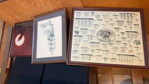 lot 1586 image: Set of 3 Framed Nautical Artworks and Bird Silhouette Photo