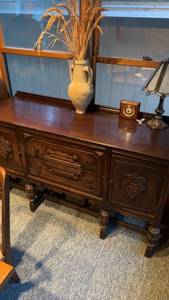 lot 1660 image: Vintage Wooden Sideboard with Intricate Carvings