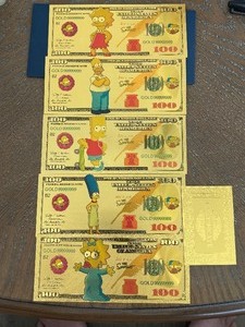 lot 5 image: 24K Gold Simpsons $100 Dollar Notes