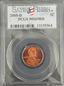 lot 18 image: 2005-D Lincoln Cent PCGS MS69 Red