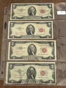 lot 32 image: 1953 Red Seal $2 Dollar Notes