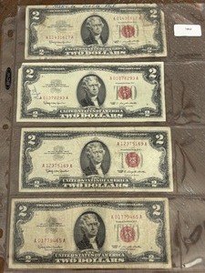 lot 33 image: 1963 Red Seal $2 Dollar Notes