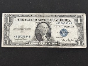 lot 59 image: 1935 D Blue Seal $1 Dollar Silver Certificate Star Note