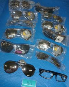 lot 60 image: 12 pair of new adult sunglasses, 1 pair of readers