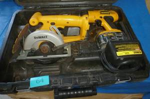 lot 64 image: Dewalt Saw, charger, drill, 14.4