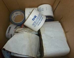 lot 65 image: Box of different kinds of tape and sealant
