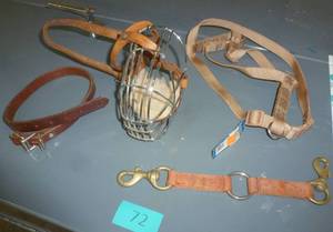 lot 72 image: Dog harness, muzzle, leash