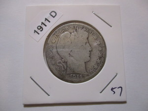 lot 57 image: 1911-D Barber Head Silver Half Dollar