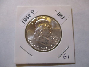 lot 61 image: 1958-P Franklin Silver Half Dollar from original bank roll - Excellent Condition