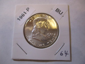 lot 64 image: 1961-P Franklin Silver Half Dollar from original bank roll - Excellent Condition