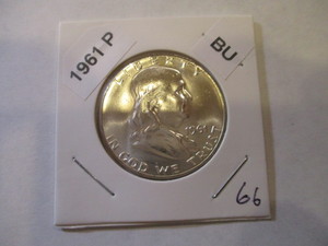 lot 66 image: 1961-P Franklin Silver Half Dollar from original bank roll - Excellent Condition