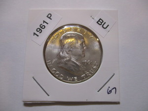 lot 67 image: 1961-P Franklin Silver Half Dollar from original bank roll - Excellent Condition