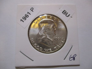 lot 68 image: 1961-P Franklin Silver Half Dollar from original bank roll - Excellent Condition