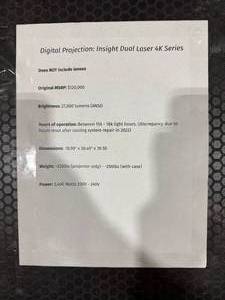 Insight Dual Laser 4K Series (572454) Lot of Two Identical Projectors and Cases, See Description