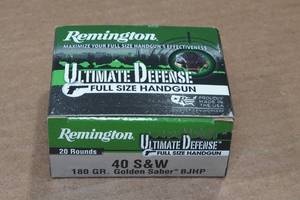 lot 319 image: 20 Remington Ultimate Defense .40 S&W 180 Gr Golden Saber BJ HP Ammo