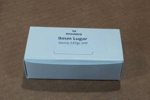 lot 342 image: 50 9mm Luger 147 Gr Sierra JHP Ammo