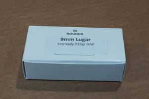 lot 347 image: 50 9mm Luger 115 Gr Hornady HAP Ammo