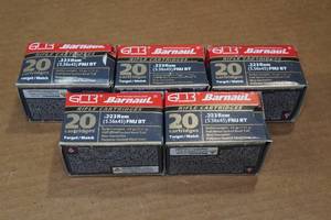 lot 375 image: 100 Barnaul .223 Rem 55 Gr FMJ BT Ammo