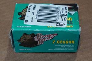 lot 376 image: 20 Brown Bear 7.62 x 54R 203 Gr SP Steel Case Ammo