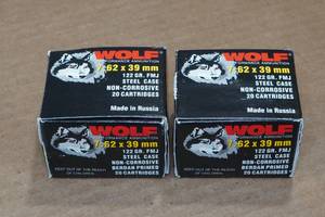 lot 382 image: 40 Wolf 7.62 x 39mm 122 Gr FMJ Steel Case Ammo