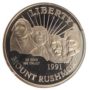 lot 2 image: Proof Mount Rushmore 1991 South Dakota Commemorative Half Dollar -