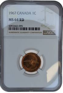 lot 9 image: 1867-1967 Centennial Dove Penny MS 64 RD NGC Rare