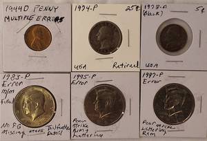 lot 18 image: Six Error Coins A Collection of Multiple Coins Featuring Interesting Errors.