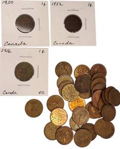 lot 23 image: Lot of 1930s to newer  Canadian pennies in VG condition